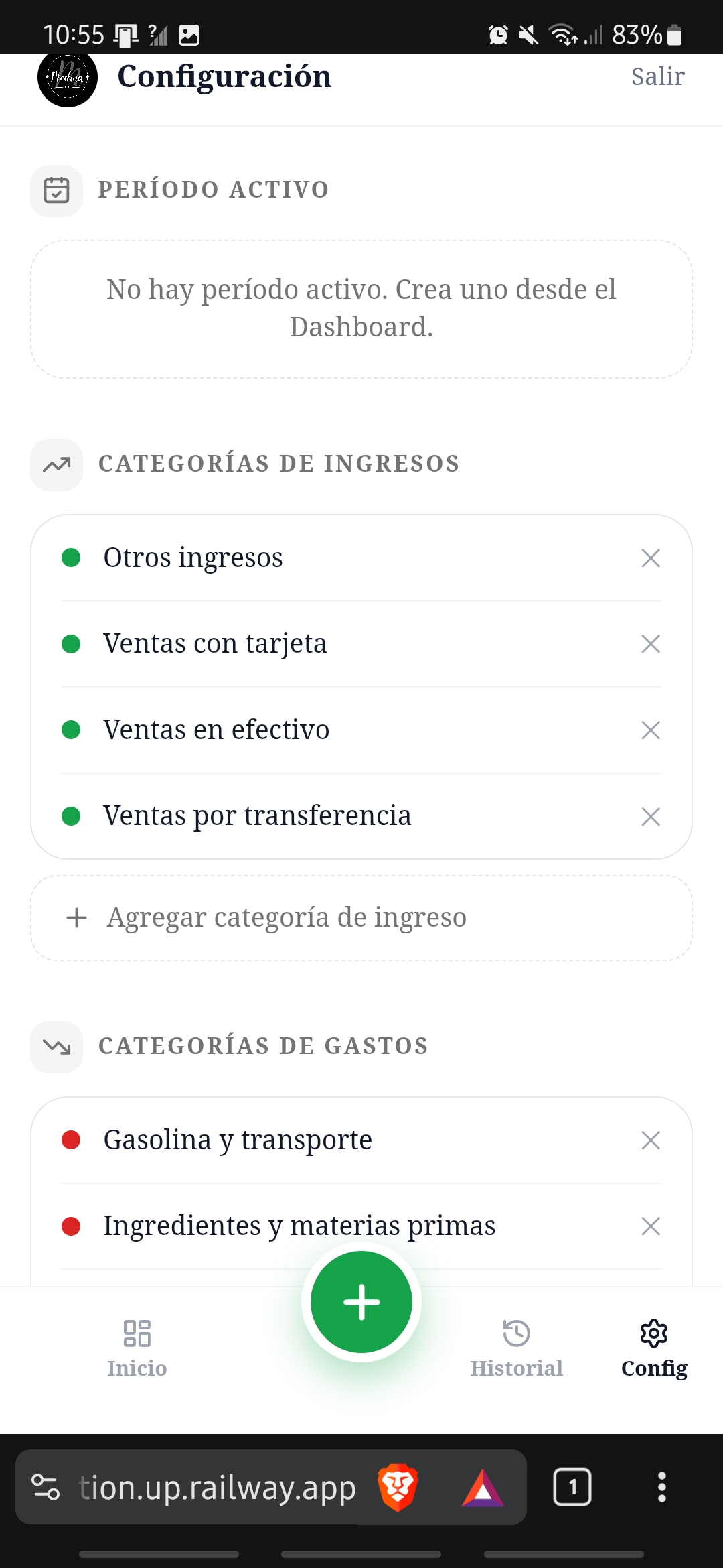 Gestión de categorías en Medina Control